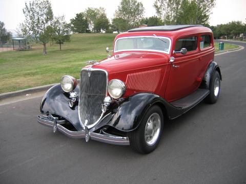 Red Black 1933 Ford Tudor Sedan Chopped with Red Black interior 1933 