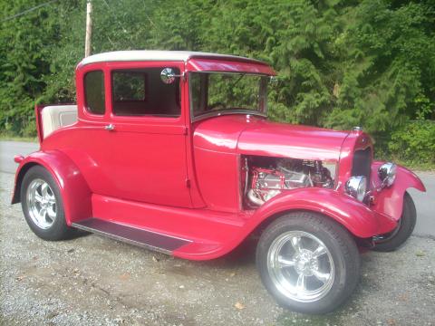 Red 1929 Ford Model A Special Coupe Hot Rod with Tan Leather interior 1929